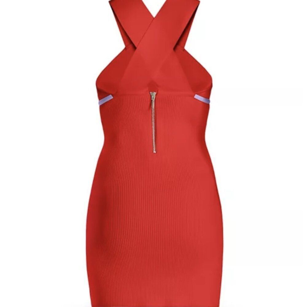 Hervé Léger luxe Halter RED ribbed Bandage Sheath party mini Dress Like New LG - Picture 6 of 12